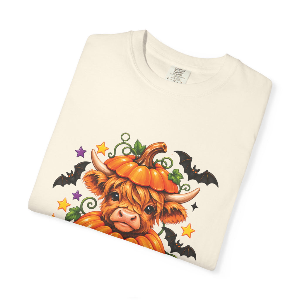 Halloween Pumpkin Cow T-Shirt — Cute Jack-O’-Lantern Highland Cow Tee
