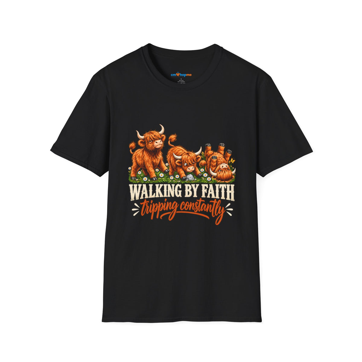 Walking By Faith T-Shirt – Happy Highland Cows Christian Tee