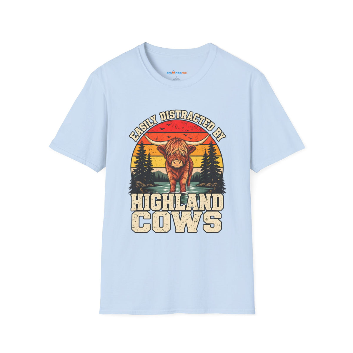 Highland Cows T-Shirt — "Easily Distracted by Highland Cows" Retro Graphic Tee