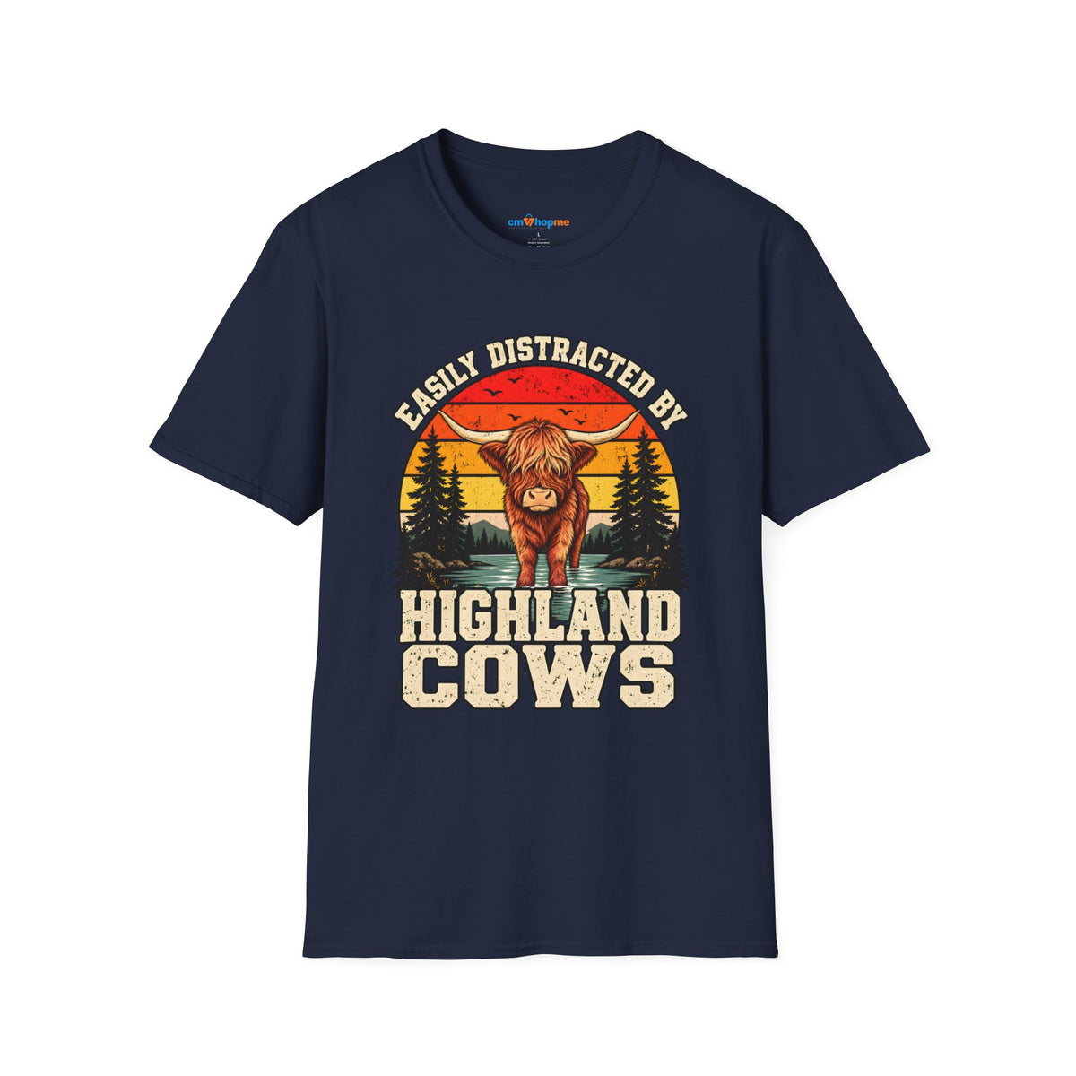 Highland Cows T-Shirt — "Easily Distracted by Highland Cows" Retro Graphic Tee
