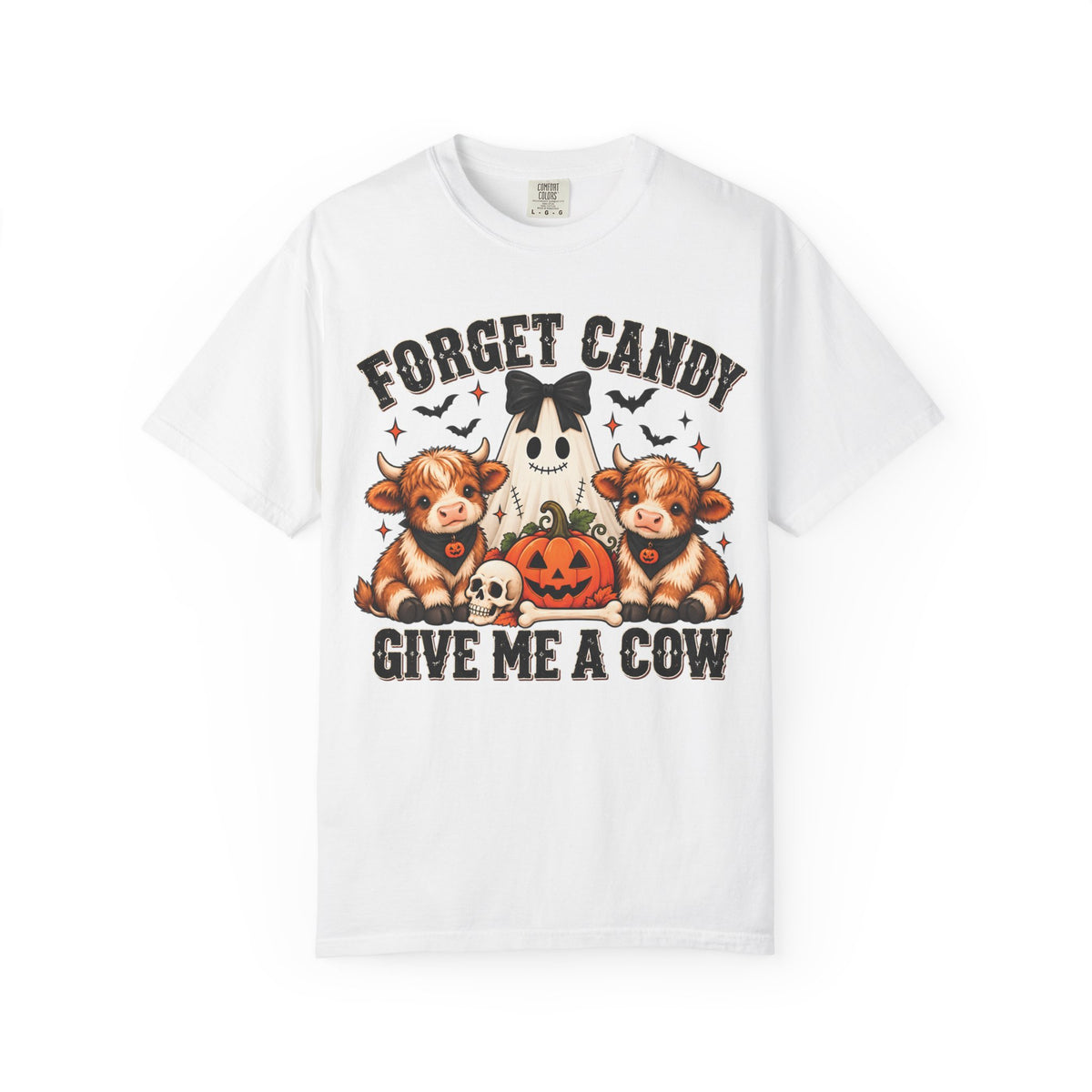 Halloween Cow T-Shirt — “Forget Candy, Give Me a Cow” Cute Spooky Farm Tee