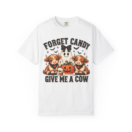 Halloween Cow T-Shirt — “Forget Candy, Give Me a Cow” Cute Spooky Farm Tee
