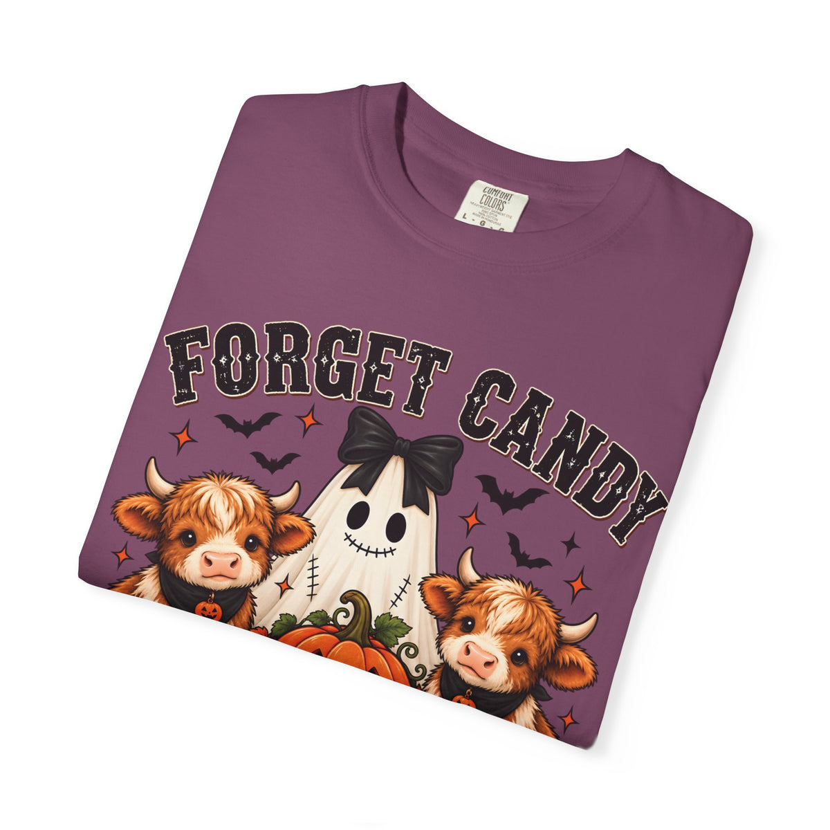 Halloween Cow T-Shirt — “Forget Candy, Give Me a Cow” Cute Spooky Farm Tee