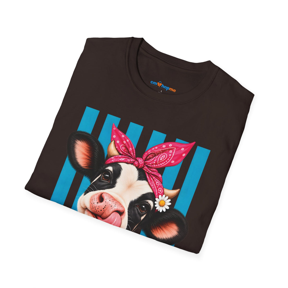 Cow Graphic T-Shirt — Cute Cow with Bandana Farm Animal Tee