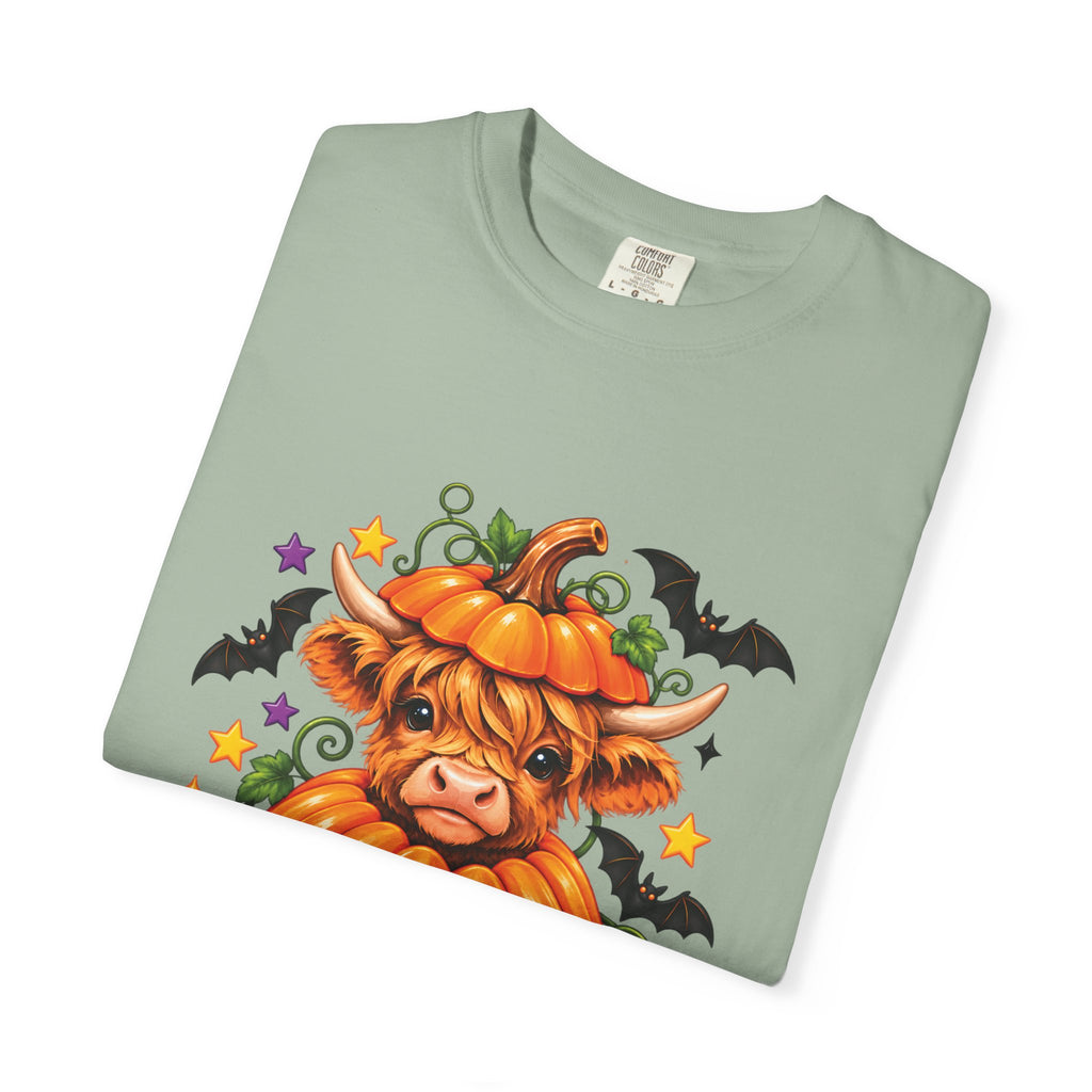 Halloween Pumpkin Cow T-Shirt — Cute Jack-O’-Lantern Highland Cow Tee