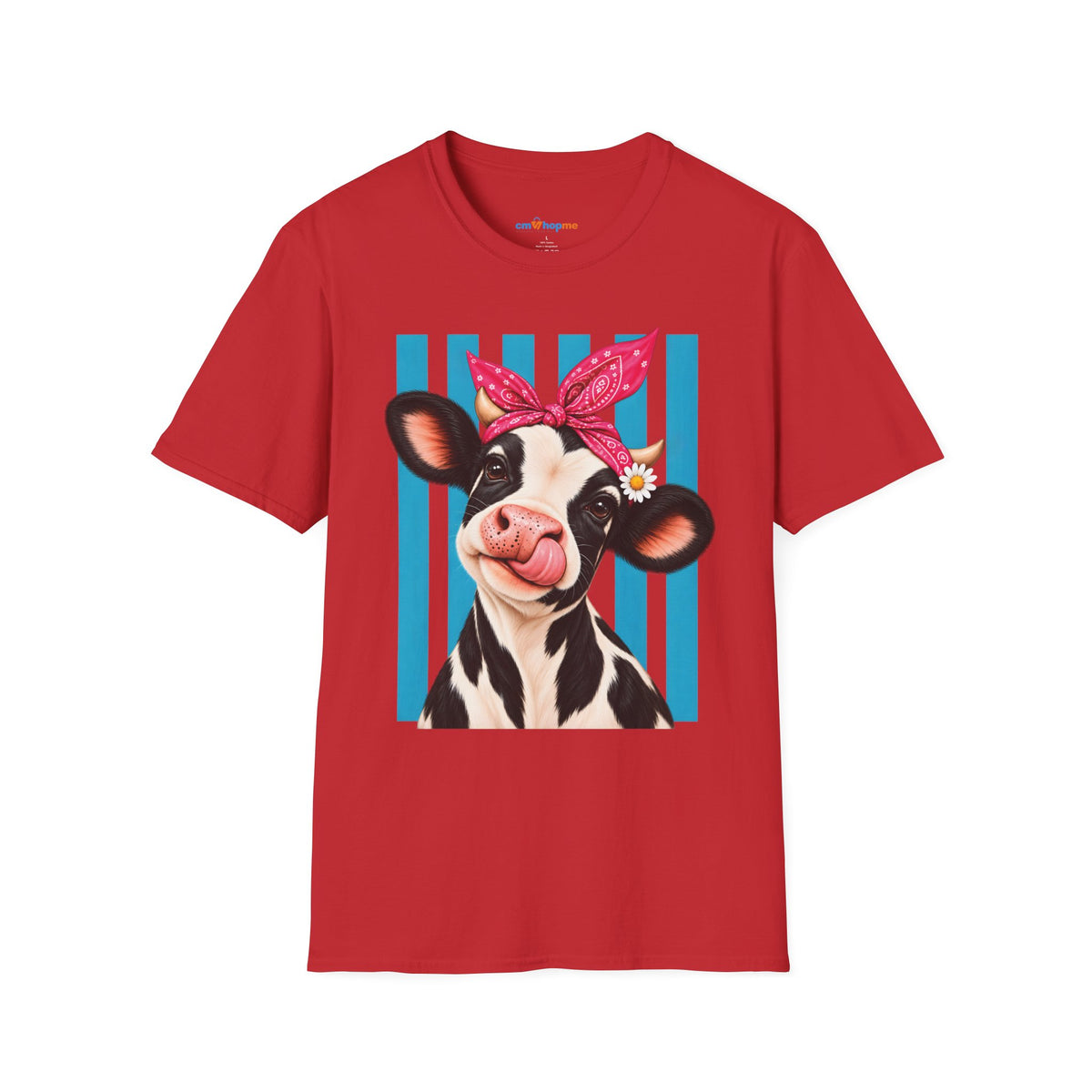 Cow Graphic T-Shirt — Cute Cow with Bandana Farm Animal Tee