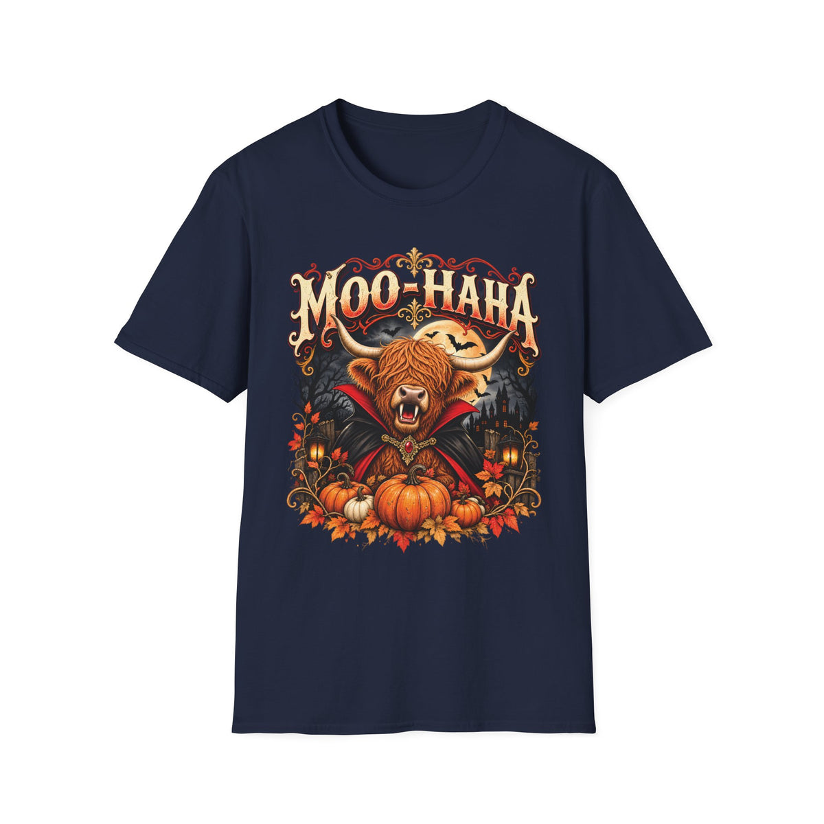Moo-Haha Halloween Cow T-Shirt — Pumpkin Patch Spooky Farm Tee