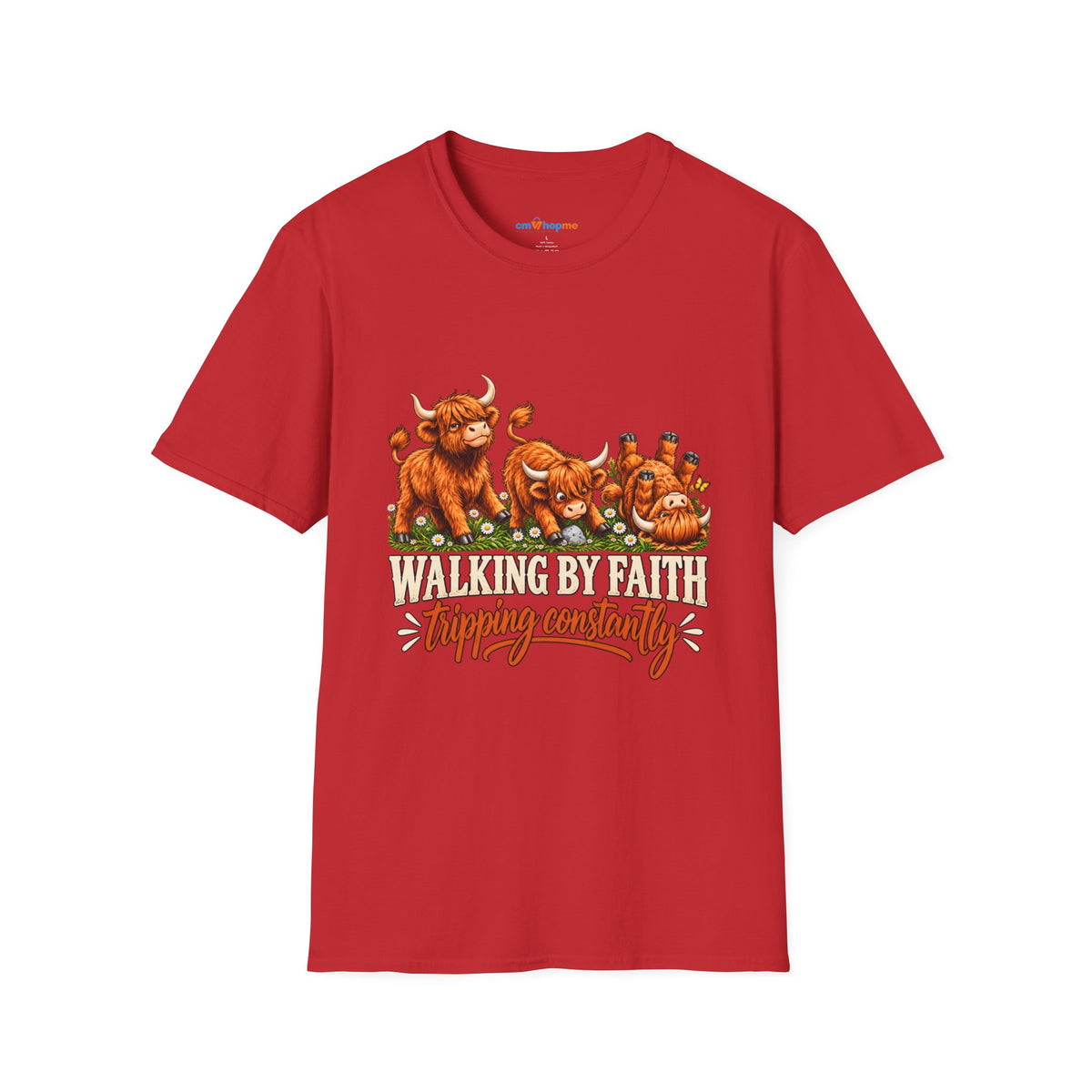 Walking By Faith T-Shirt – Happy Highland Cows Christian Tee