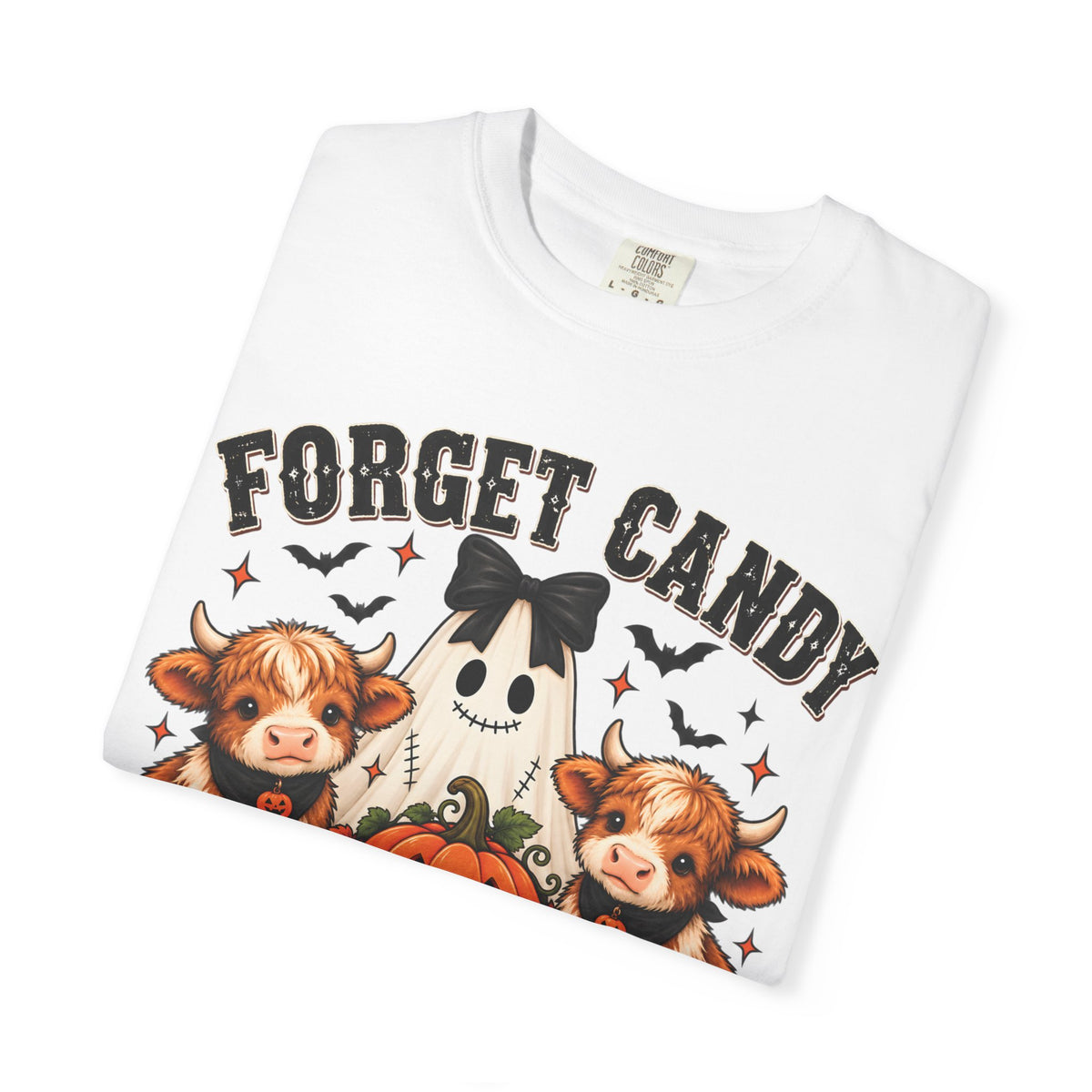 Halloween Cow T-Shirt — “Forget Candy, Give Me a Cow” Cute Spooky Farm Tee