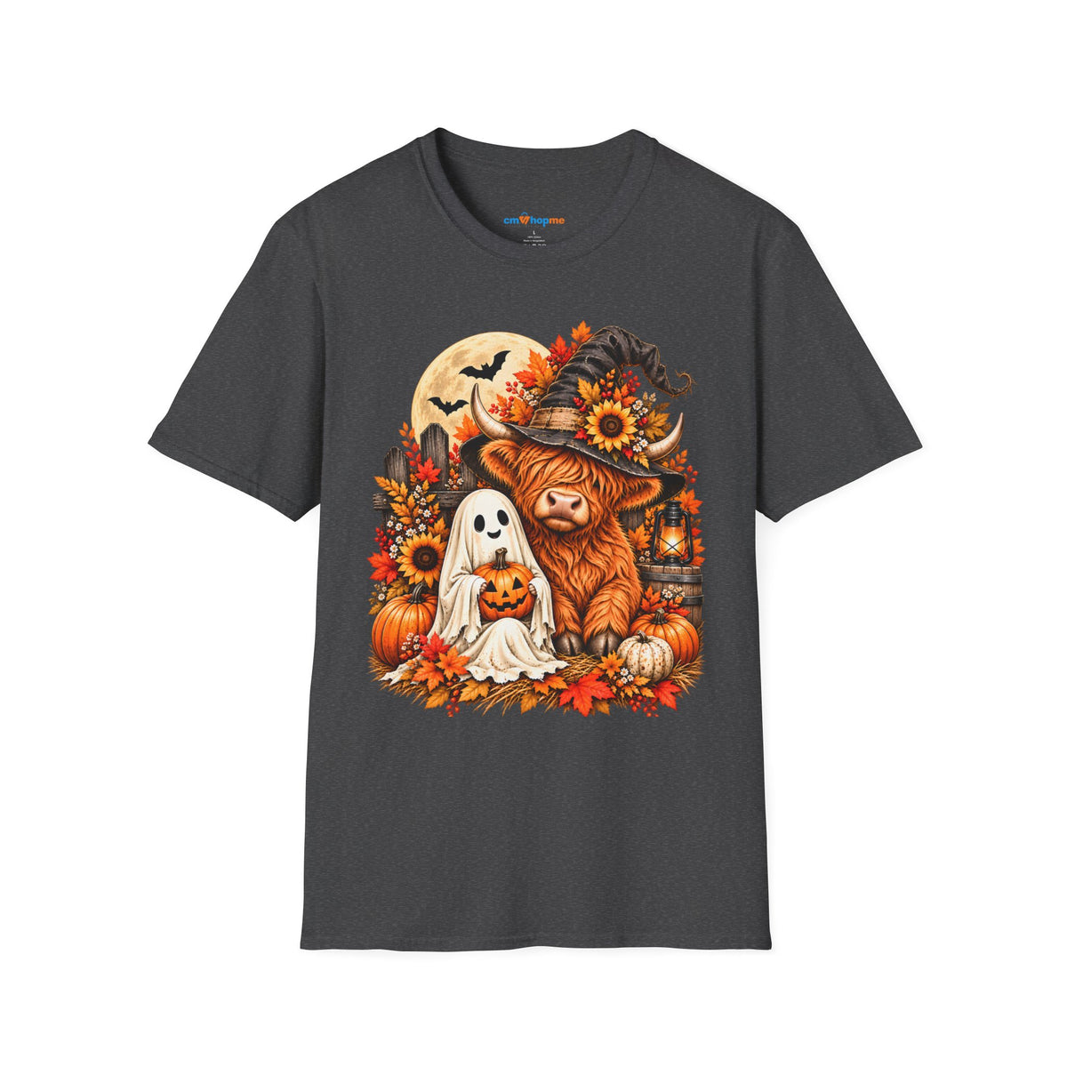 Halloween Scarecrow & Ghost Pumpkin T‑Shirt — Fall Sunflower Spooky Cute Tee