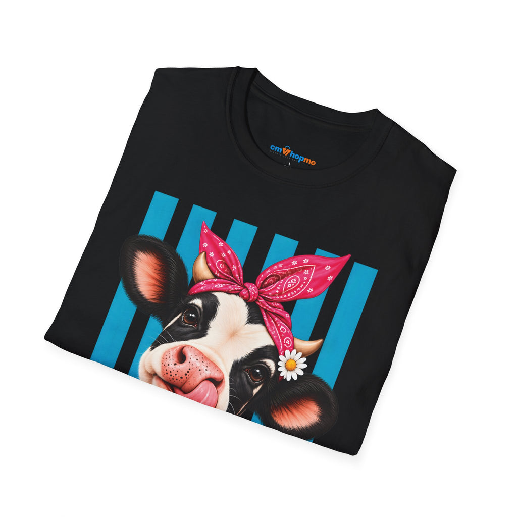 Cow Graphic T-Shirt — Cute Cow with Bandana Farm Animal Tee