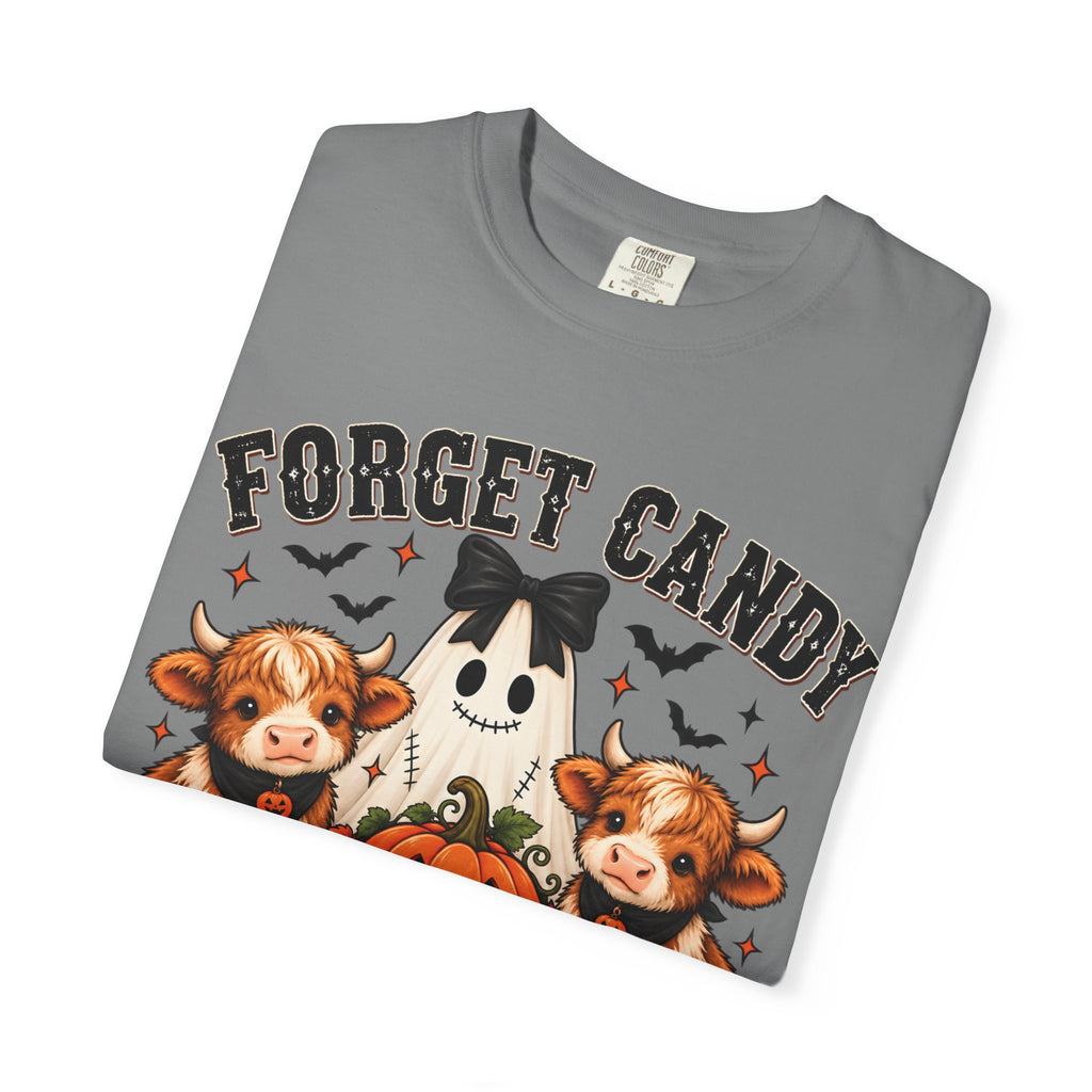 Halloween Cow T-Shirt — “Forget Candy, Give Me a Cow” Cute Spooky Farm Tee