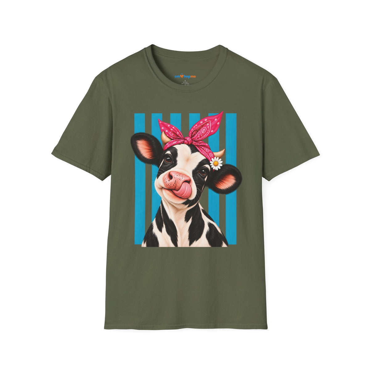 Cow Graphic T-Shirt — Cute Cow with Bandana Farm Animal Tee