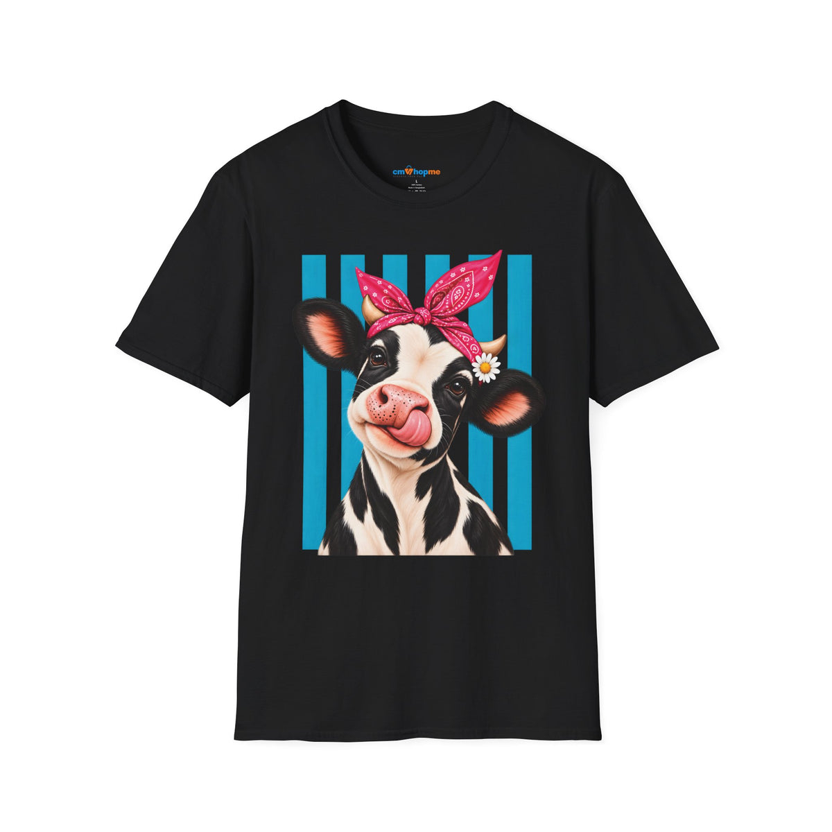 Cow Graphic T-Shirt — Cute Cow with Bandana Farm Animal Tee