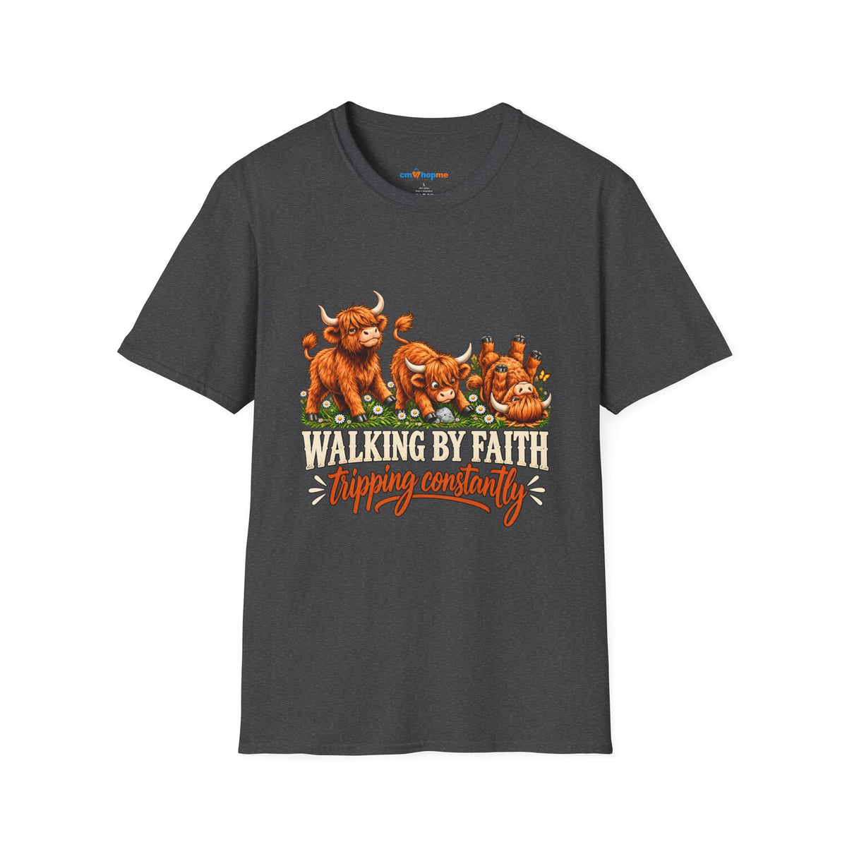 Walking By Faith T-Shirt – Happy Highland Cows Christian Tee