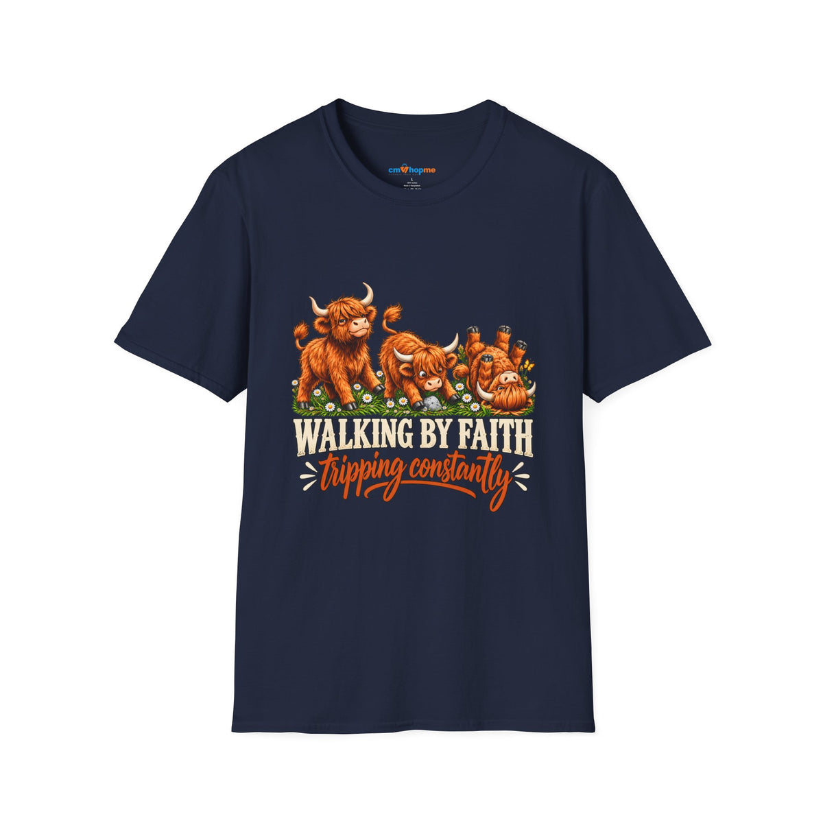 Walking By Faith T-Shirt – Happy Highland Cows Christian Tee