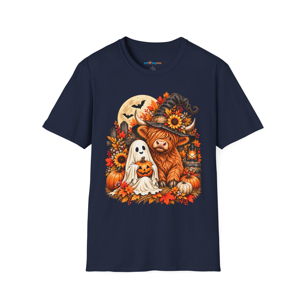Halloween Scarecrow & Ghost Pumpkin T‑Shirt — Fall Sunflower Spooky Cute Tee