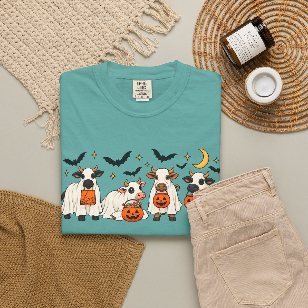Halloween Cow Costume T-Shirt — Cute Cows in Ghost & Pumpkin Parade