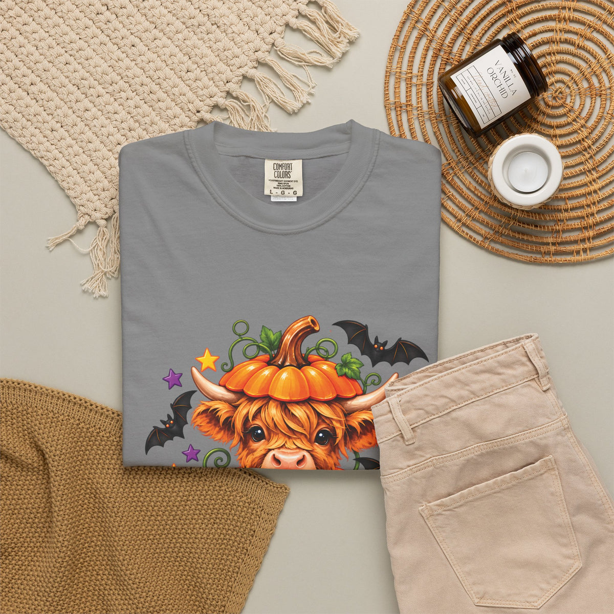 Halloween Pumpkin Cow T-Shirt — Cute Jack-O’-Lantern Highland Cow Tee