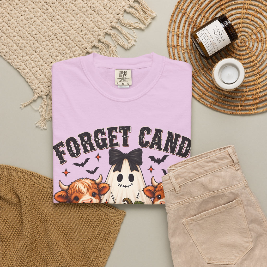 Halloween Cow T-Shirt — “Forget Candy, Give Me a Cow” Cute Spooky Farm Tee