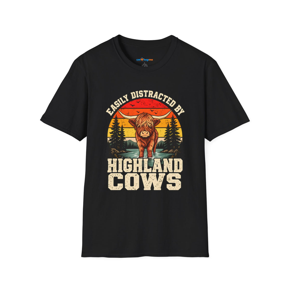 Highland Cows T-Shirt — "Easily Distracted by Highland Cows" Retro Graphic Tee