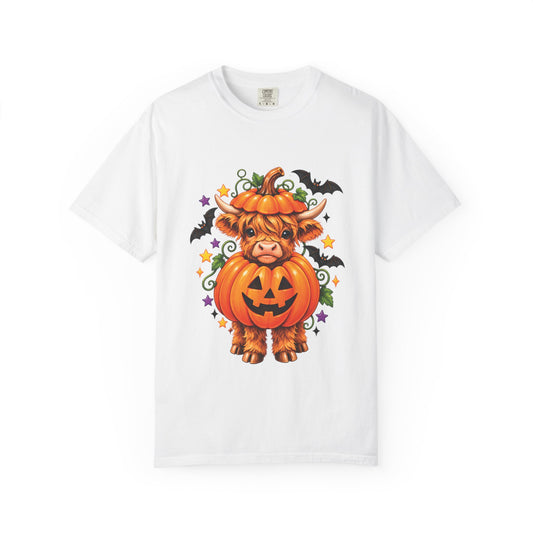 Halloween Pumpkin Cow T-Shirt — Cute Jack-O’-Lantern Highland Cow Tee