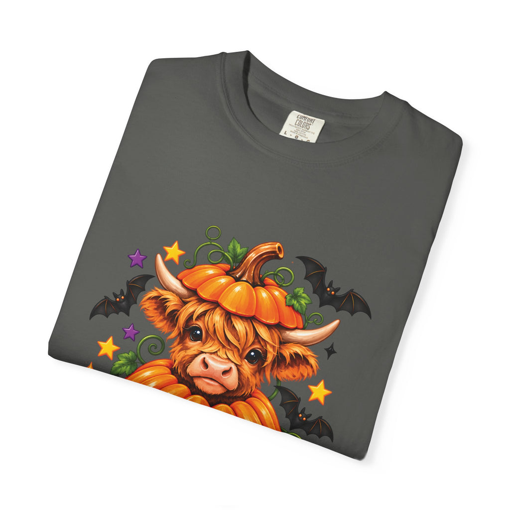 Halloween Pumpkin Cow T-Shirt — Cute Jack-O’-Lantern Highland Cow Tee