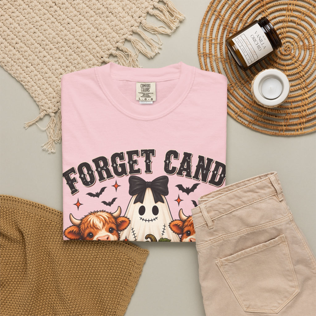 Halloween Cow T-Shirt — “Forget Candy, Give Me a Cow” Cute Spooky Farm Tee