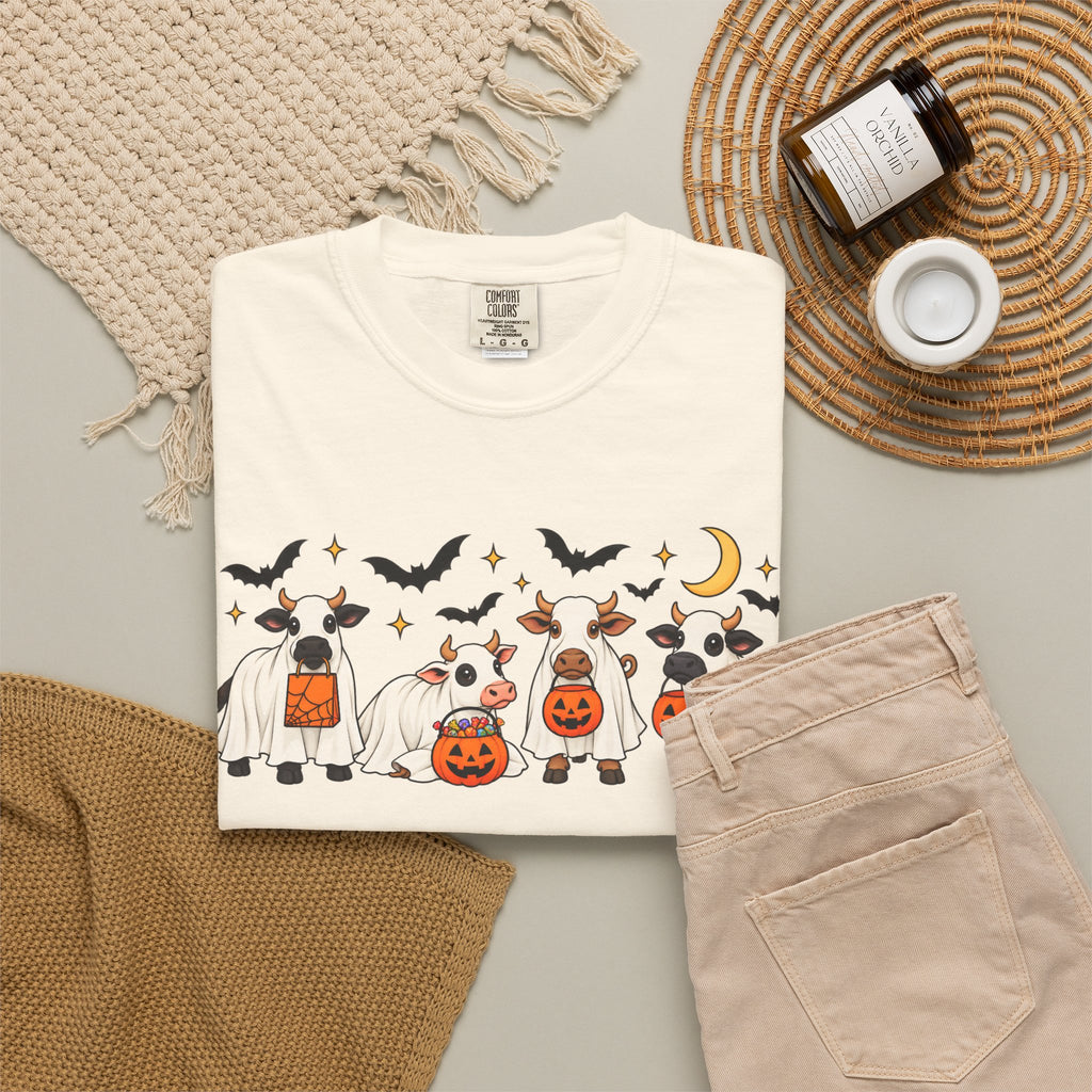 Halloween Cow Costume T-Shirt — Cute Cows in Ghost & Pumpkin Parade
