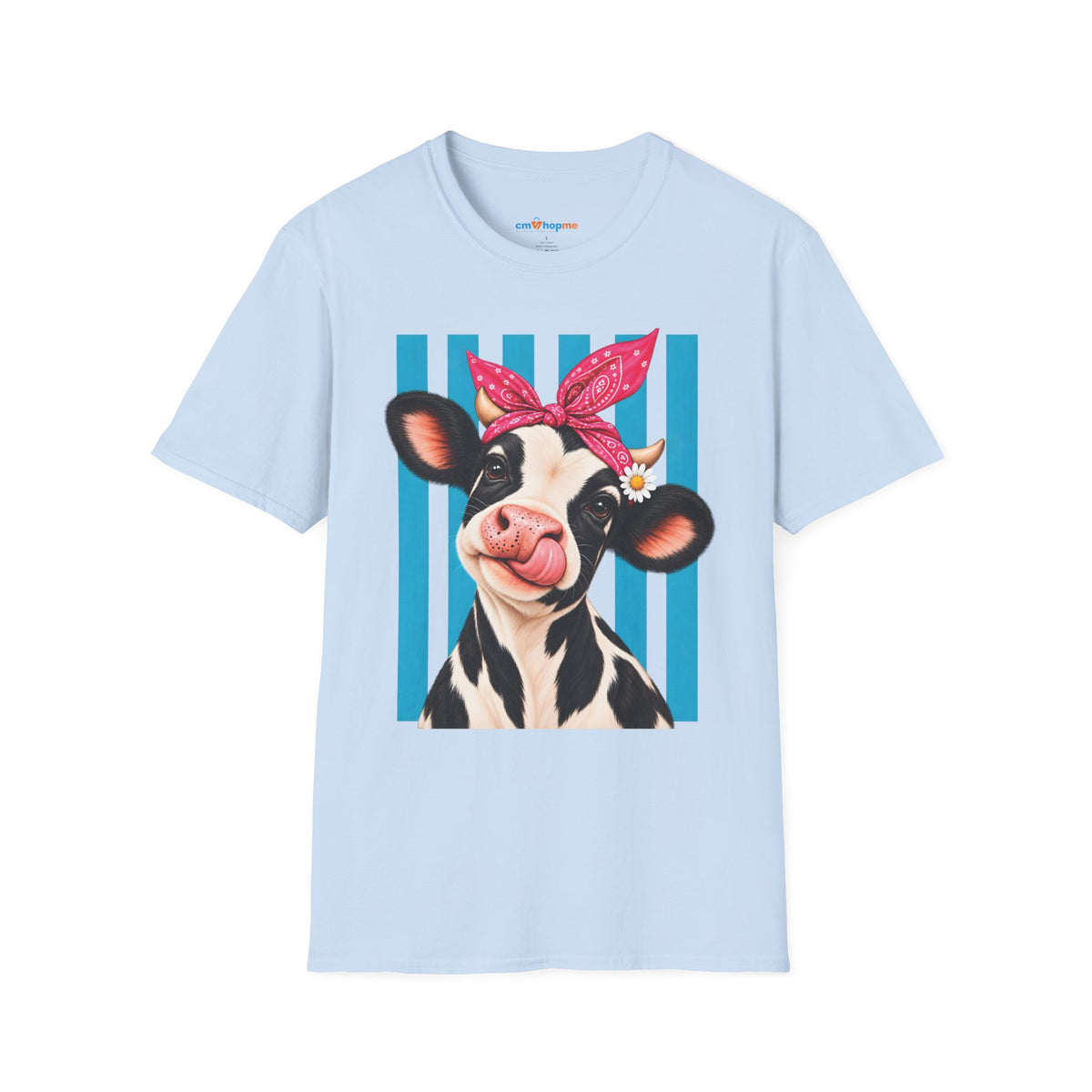 Cow Graphic T-Shirt — Cute Cow with Bandana Farm Animal Tee