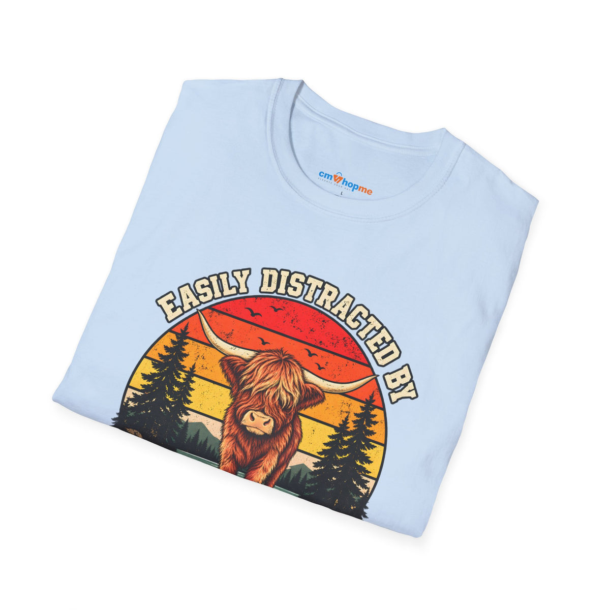 Highland Cows T-Shirt — "Easily Distracted by Highland Cows" Retro Graphic Tee