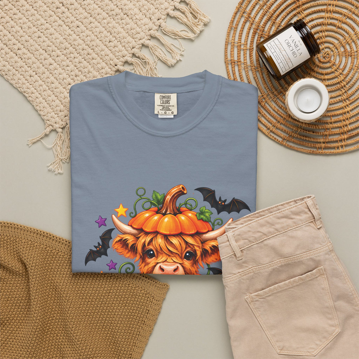 Halloween Pumpkin Cow T-Shirt — Cute Jack-O’-Lantern Highland Cow Tee