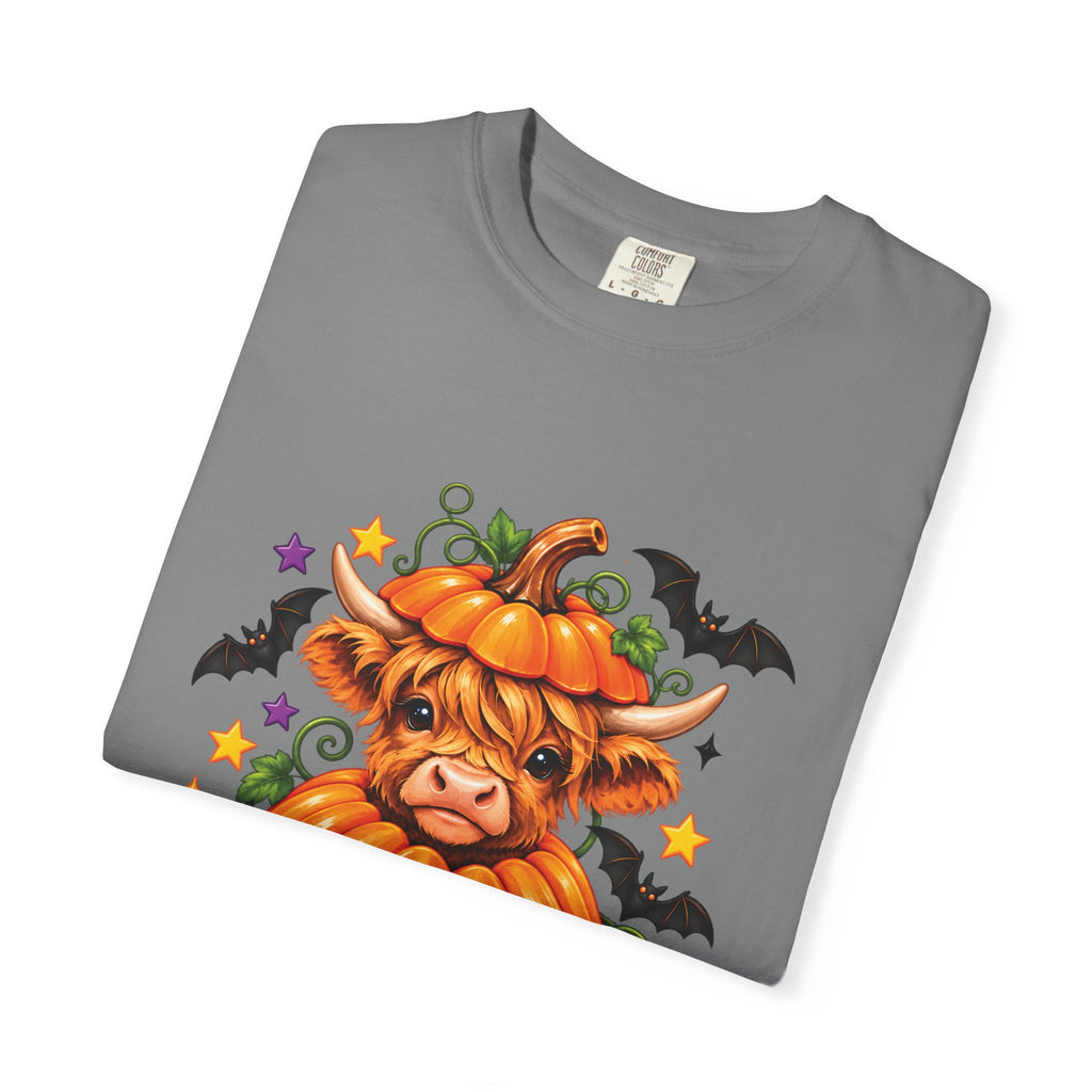 Halloween Pumpkin Cow T-Shirt — Cute Jack-O’-Lantern Highland Cow Tee