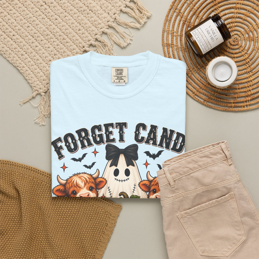 Halloween Cow T-Shirt — “Forget Candy, Give Me a Cow” Cute Spooky Farm Tee