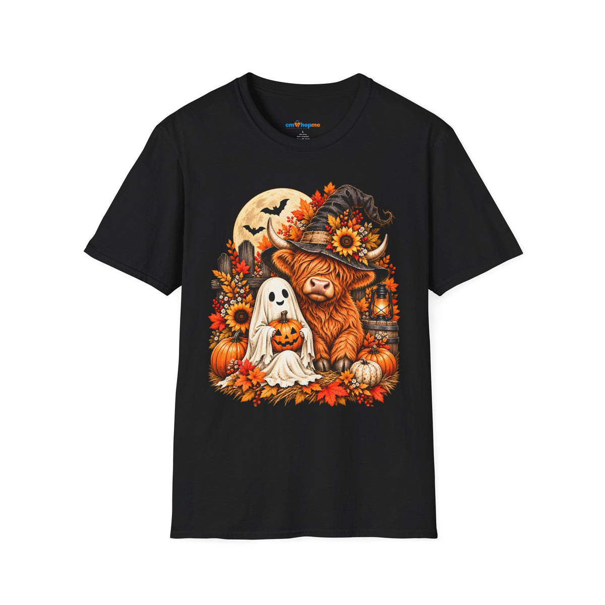 Halloween Scarecrow & Ghost Pumpkin T‑Shirt — Fall Sunflower Spooky Cute Tee