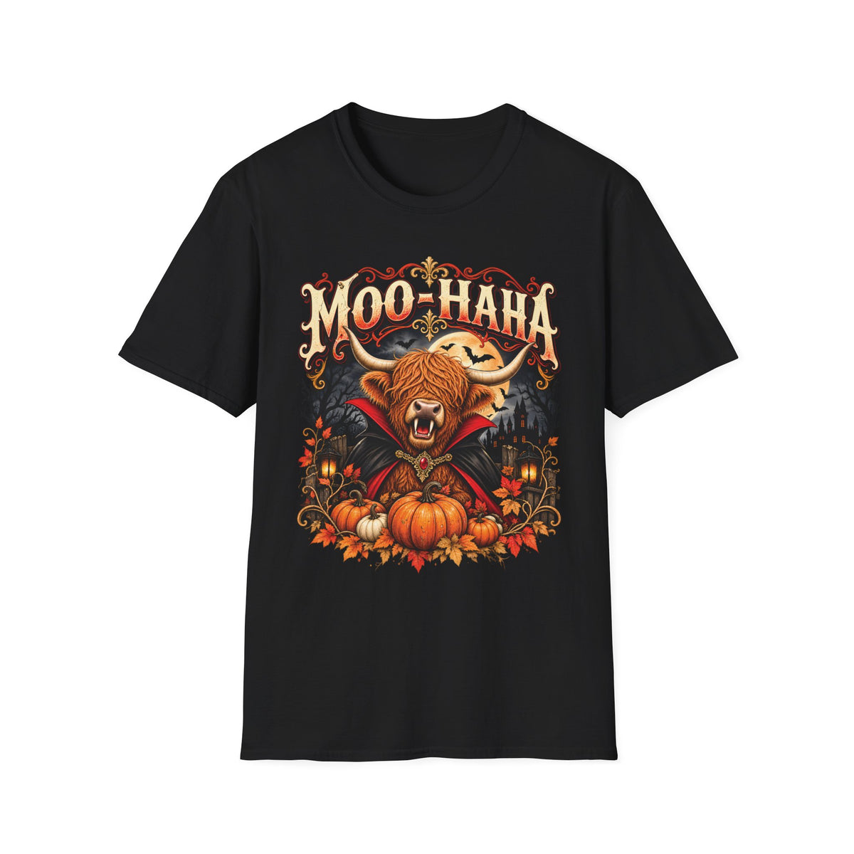 Moo-Haha Halloween Cow T-Shirt — Pumpkin Patch Spooky Farm Tee