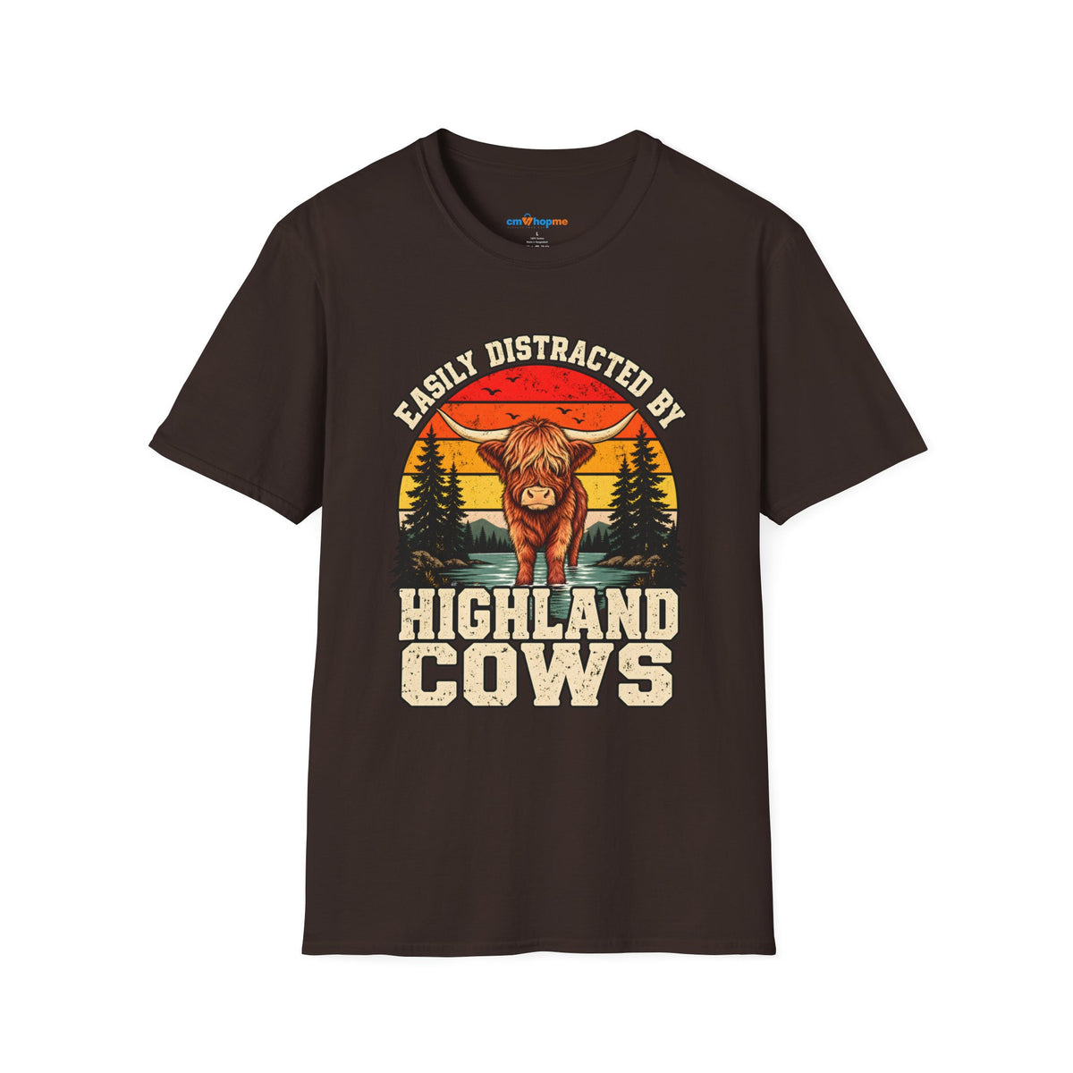 Highland Cows T-Shirt — "Easily Distracted by Highland Cows" Retro Graphic Tee