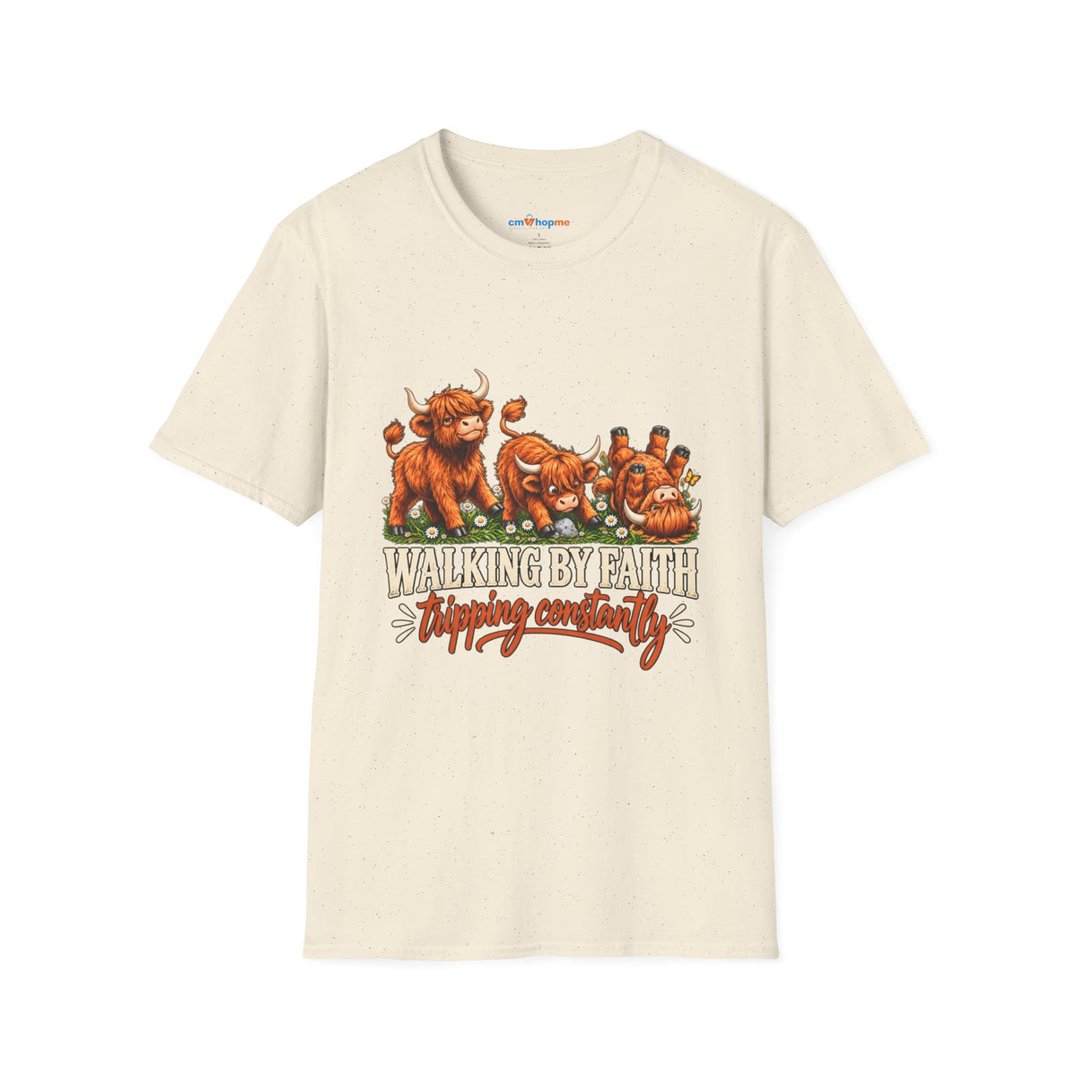 Walking By Faith T-Shirt – Happy Highland Cows Christian Tee