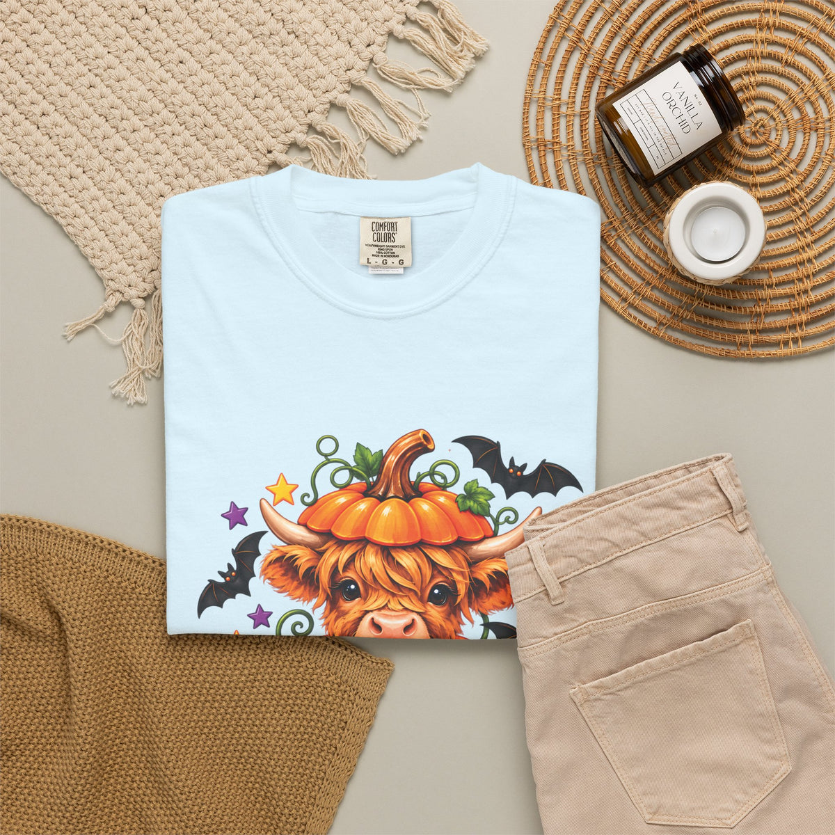 Halloween Pumpkin Cow T-Shirt — Cute Jack-O’-Lantern Highland Cow Tee