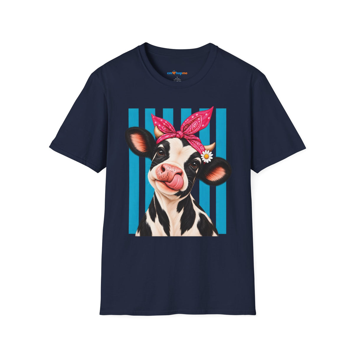 Cow Graphic T-Shirt — Cute Cow with Bandana Farm Animal Tee