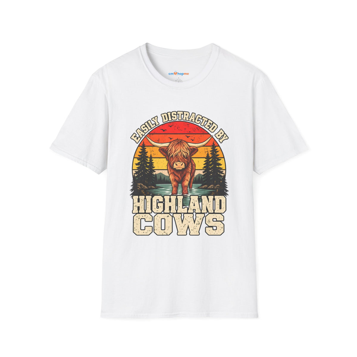 Highland Cows T-Shirt — "Easily Distracted by Highland Cows" Retro Graphic Tee