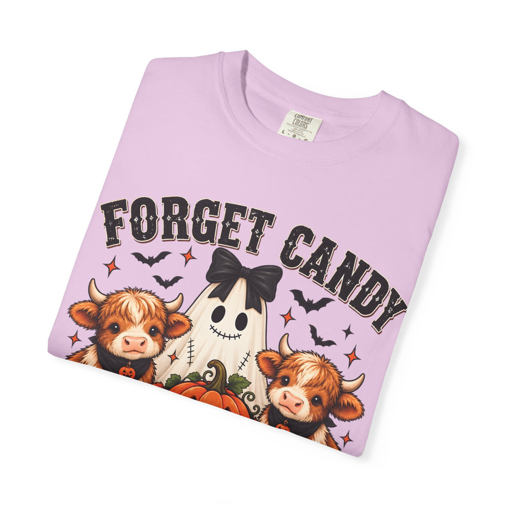 Halloween Cow T-Shirt — “Forget Candy, Give Me a Cow” Cute Spooky Farm Tee
