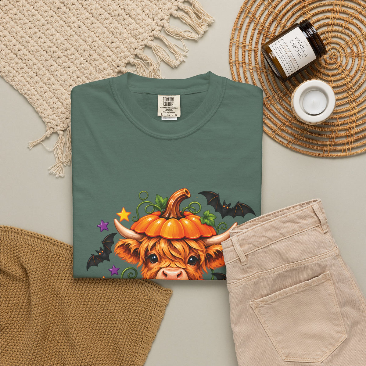 Halloween Pumpkin Cow T-Shirt — Cute Jack-O’-Lantern Highland Cow Tee