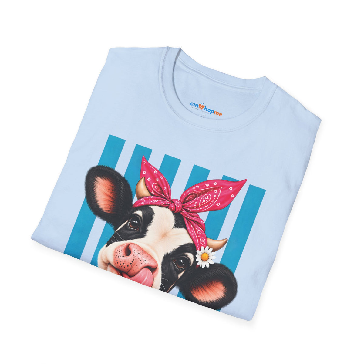 Cow Graphic T-Shirt — Cute Cow with Bandana Farm Animal Tee