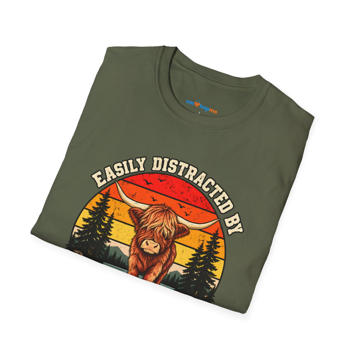 Highland Cows T-Shirt — "Easily Distracted by Highland Cows" Retro Graphic Tee