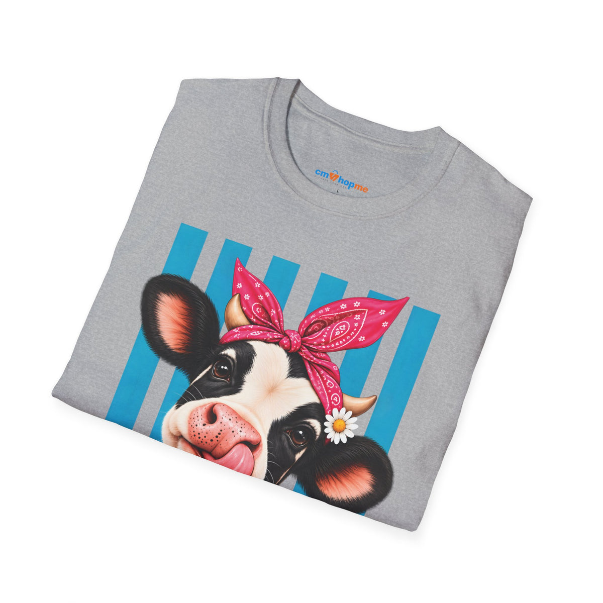 Cow Graphic T-Shirt — Cute Cow with Bandana Farm Animal Tee