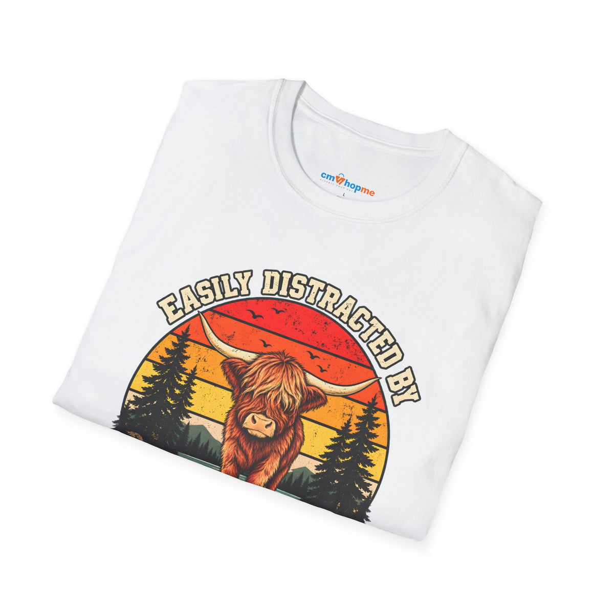 Highland Cows T-Shirt — "Easily Distracted by Highland Cows" Retro Graphic Tee