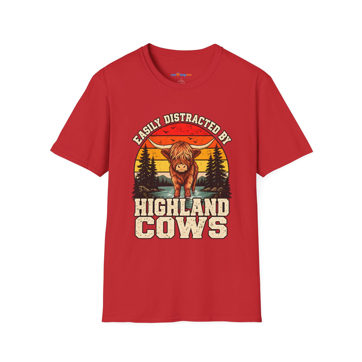 Highland Cows T-Shirt — "Easily Distracted by Highland Cows" Retro Graphic Tee
