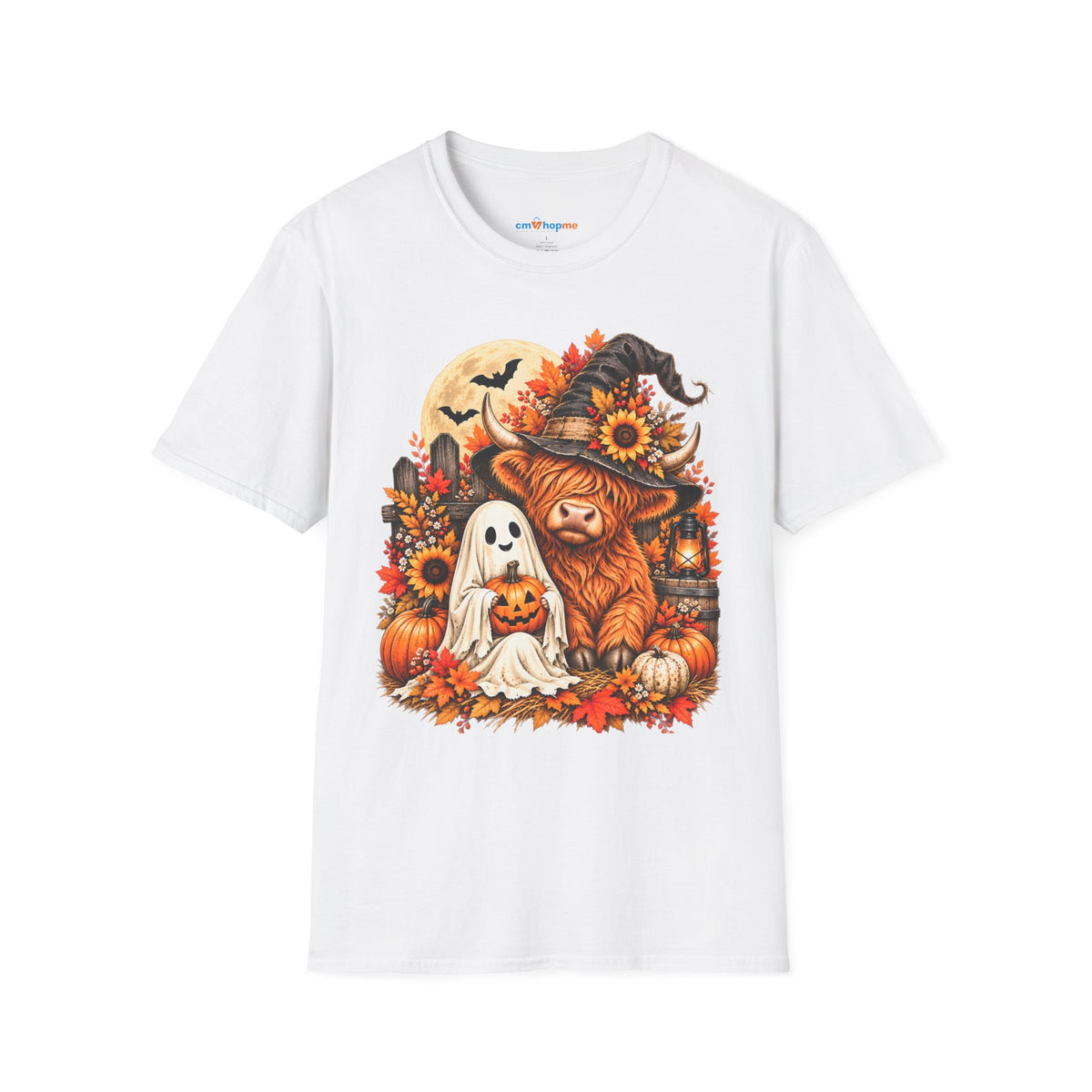 Halloween Scarecrow & Ghost Pumpkin T‑Shirt — Fall Sunflower Spooky Cute Tee