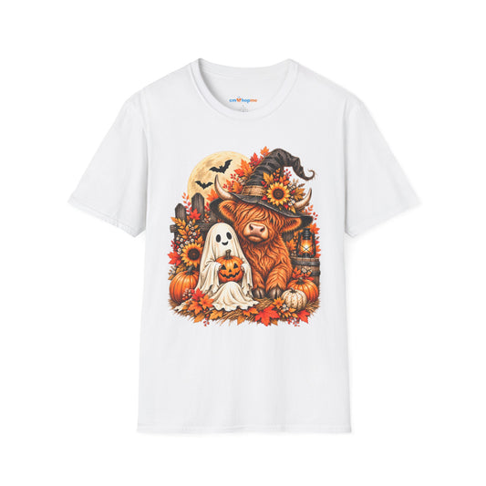 Halloween Scarecrow & Ghost Pumpkin T‑Shirt — Fall Sunflower Spooky Cute Tee